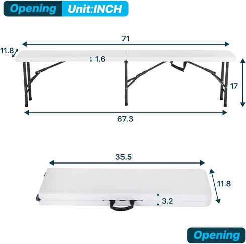 6 (1-Pack) Dkelincs ft Folding Bench, Portable Plastic Outdoor Bench for Picnic Camping Dining Party - Lightweight