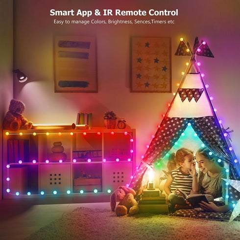 66ft 133 200+ Globe String Lights, LED RGB Color Changing String Fairy Lights, Smart APP & IR Remote Control, Scene