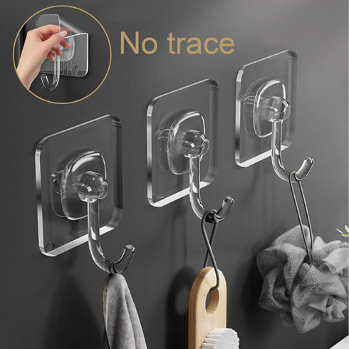 TocTen 24 Pack Heavy Duty Adhesive Hooks, 30lb Max, Damage Free Self-Adhesive Clear Wall Hooks for Bathroom Kitchen
