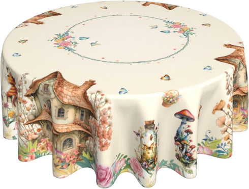 Countryside Floral Tablecloth Spring Round Table Cover Washable Table Cloth for Home