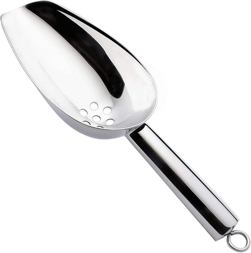 Stainless Steel Ice Scoop with Drain Holes - Heavy Duty, Dishwasher Safe, 6 Ounce Capacity to Reduce Dilution