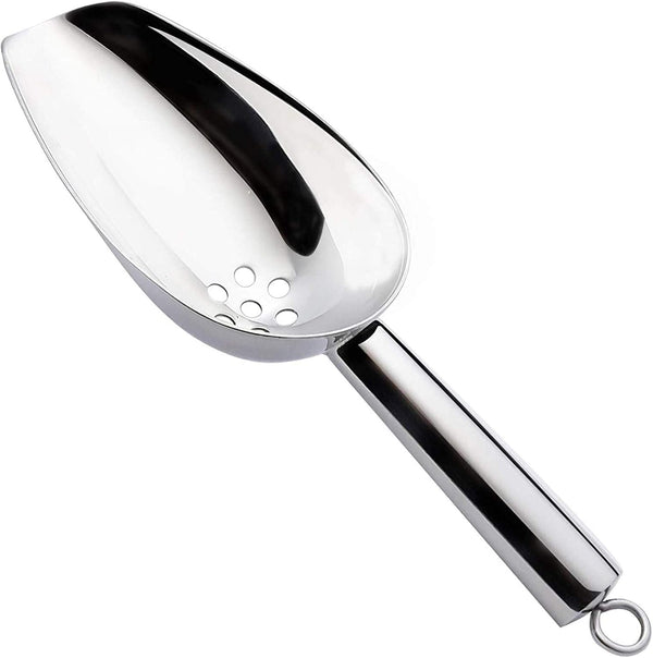 Stainless Steel Ice Scoop with Drain Holes - Heavy Duty, Dishwasher Safe, 6 Ounce Capacity to Reduce Dilution