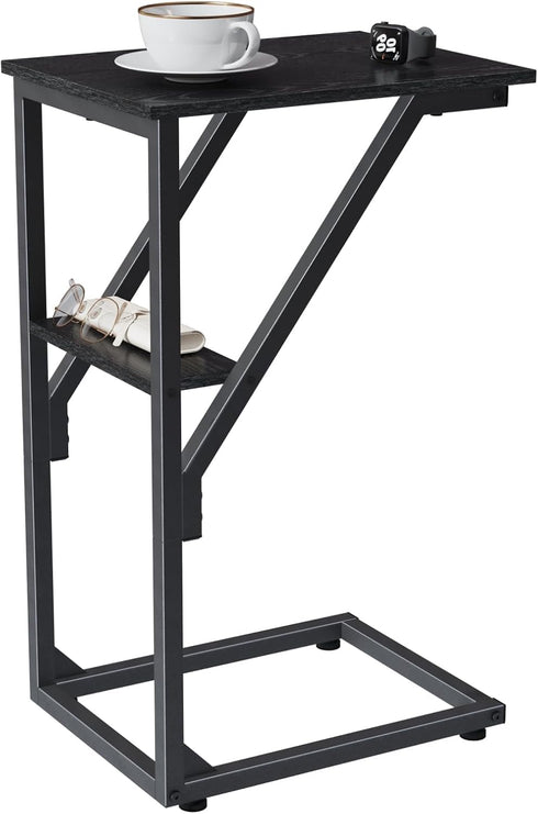 NEFROM C-Shaped End Table, Small Couch Side Table, Sofa TV Tray Table for