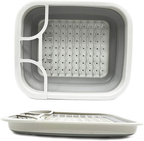 SAMMART Collapsible Dish Drainer with Drainer Board - Foldable Drying Rack Set - Portable Dinnerware Organizer (Grey)