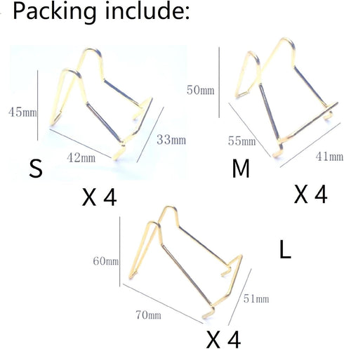 12 pcs Gold Metal Easel Stands, 3 Sizes Rock Display Stand for Crystals, Collectibles, Geodes, Coins, Plates