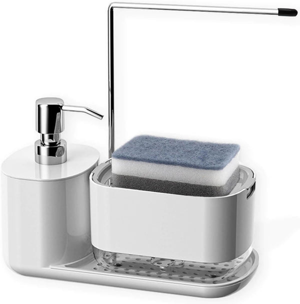 LUNHAJIN Kitchen Soap Dispenser Set with Tray and Sponge Holder, Dish and Hand