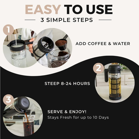 360, 360 (2.0 68 FL.OZ) VINCI Cold Brew Glass Cold Brew Coffee Maker Featuring Patented Dual Filter Brewing Technology