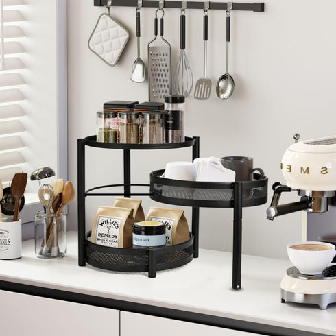 3 Countertop IBERG Tier Spice Organizer with Rotating Middle Tier, Space Saving Kitchen Rack, Metal Pantry Organizer