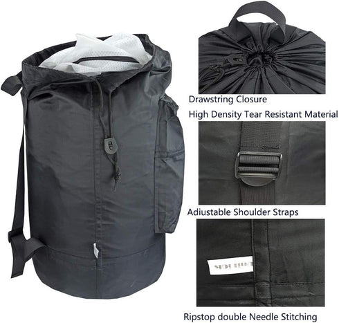 Washable Laundry Bag Backpack with Zipper Pocket, Heavy Duty Clothes Bag with Adjustable Straps for Travel
