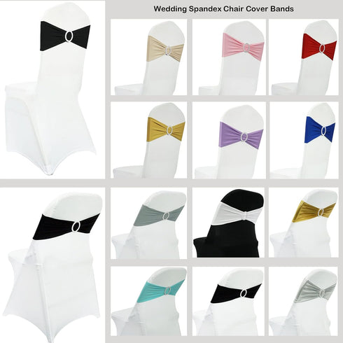 50PCS Spandex Chair Sashes Bands Stretch Chair Ties Bows with Buckle Slider for Wedding Party Banquet Decoration (Royal