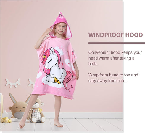 Swimming MOKANI Kids Hooded Poncho Towels, Soft & Absorbent Microfiber Beach Towel, Pool Changing Robe Bathrobe Bath