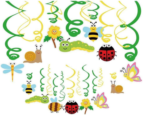 30Ct Spring Summer Insects Hanging Swirl Decorations, Themed Birthday Party Supplies