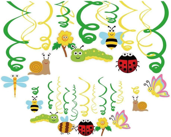 30Ct Spring Summer Insects Hanging Swirl Decorations, Themed Birthday Party Supplies