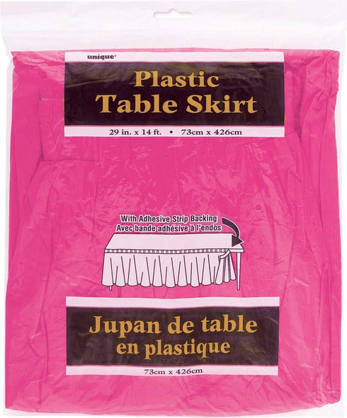 Unique Premium Hot Pink Solid Plastic Table Skirt, 29" x 14 ft, Pack of 1 - Elegant Design for Events