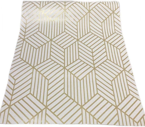 Gold and Beige Hexagon Geometry Stripped Adhesive Contact Paper, Removable Shelf Liner, 17.7 inch x 9.8 Feet