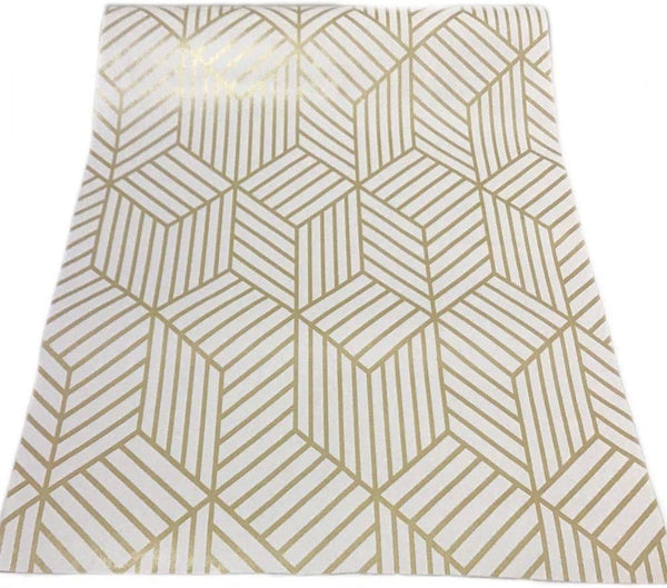 Gold and Beige Hexagon Geometry Stripped Adhesive Contact Paper, Removable Shelf Liner, 17.7 inch x 9.8 Feet
