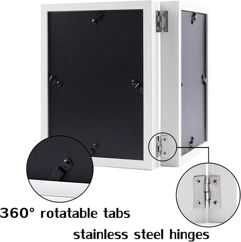 Double 5x7 Hinged Picture Frame, Vertical MDF Wood Photo Frames with Glass Front (White)