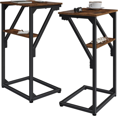 NEFROM C-Shaped End Tables, Sofa TV Trays Set of 2, Small Couch Side