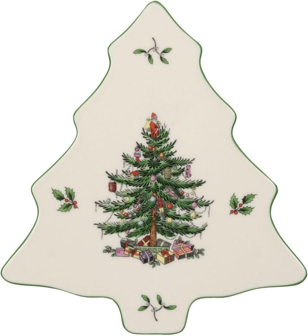 Spode Christmas Tree Trivet - 8" Heat Resistant Porcelain Holiday Tabletop Protector, Dishwasher Safe