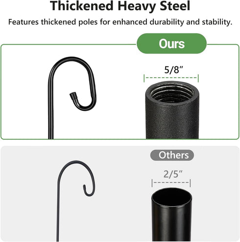 61 Inch 5 Hummingbird Shepherds Hooks for Outdoor Heavy Duty, Adjustable Bird Feeder Pole with Prong Base, Feeder Stand
