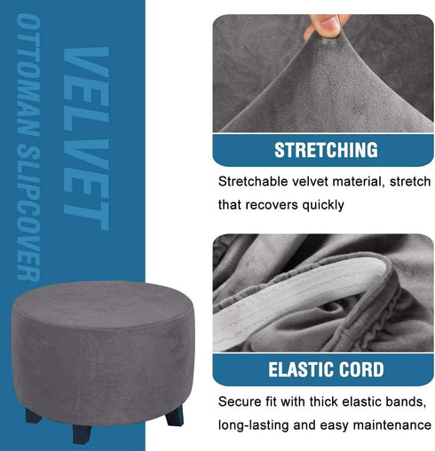 Velvet Round Ottoman Slipcover Ottoman Covers Footstool Protector Covers Storage Stool Ottoman Covers Stretch