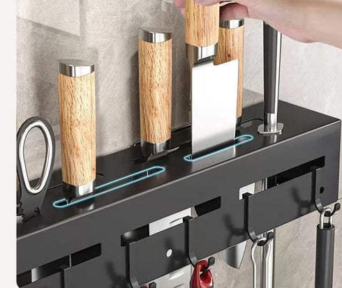 15.7'' Wall Mount Stainless Steel Utensil Holder, Multi-use Kitchen Storage Organizer Rack with Knife Holder