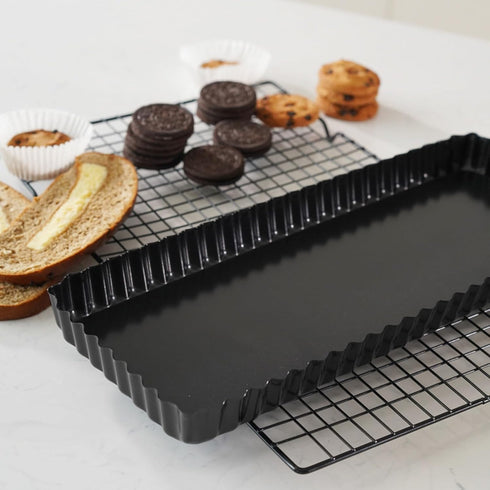Tosnail 2 Pack Non-Stick Quiche Pan 14" x 5.75" with Removable Bottom Tart Baking Pan