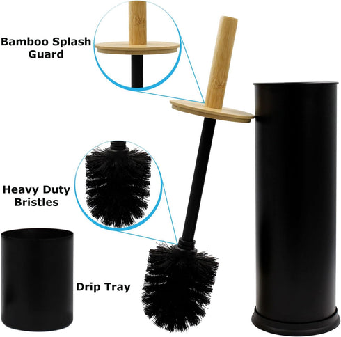 Blue Donuts Toilet Brush Holder with Bamboo Top - Black