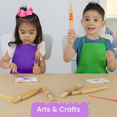 8-Inch (6-Pack) Premium Kids Mini Rolling Pins Splinter-Free, Non-Stick Hardwood for Baking, Sensory Crafts, Play-Doh
