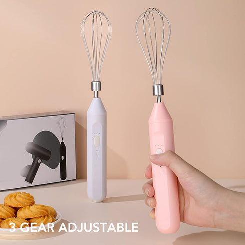 USB Charging Electric Egg Beater, Handheld Milk Frother, Portable Cordless Drink Mixer (White)