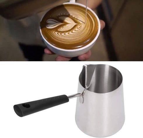 600ml Turkish Coffee Pot, Stainless Steel Milk Pot, High Temperature Resistant Butter Warmer with Cleaning Brush