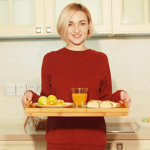 Elegant Bamboo Bed Tray with Foldable Legs - Perfect for Breakfast in Bed, TV Watching, or Laptop Use