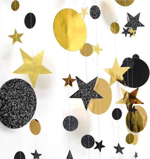 Cheerland Black Gold Party Decorations, Star Garland Moon Stars Hanging Streamers for Birthday Supplies