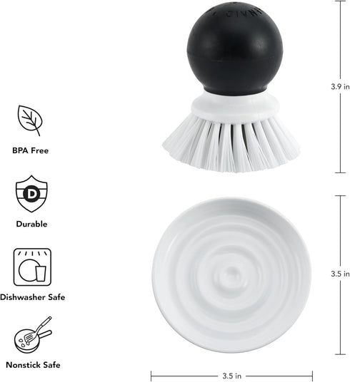 Countertops 2 KitchenAid Palm Brush with Dish Tray to Keep Dry and Clean, Durable Nylon Bristles for Tough Cleaning