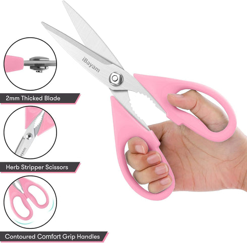 iBayam Kitchen Scissors, 8.5" All Purpose Shears with Sheath, Pink Kitchen Accessories, Home Essentials, Gadgets