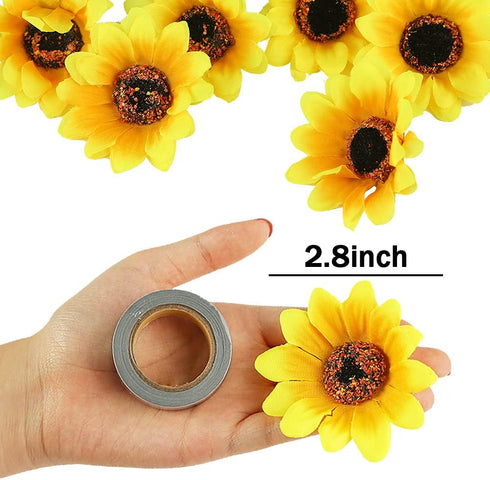 SallyFashion 25pcs Fake Sunflower Heads – 2.8" Artificial Flower Blooms, Silk Gerbera Daisy for DIY Crafts, Home Decor