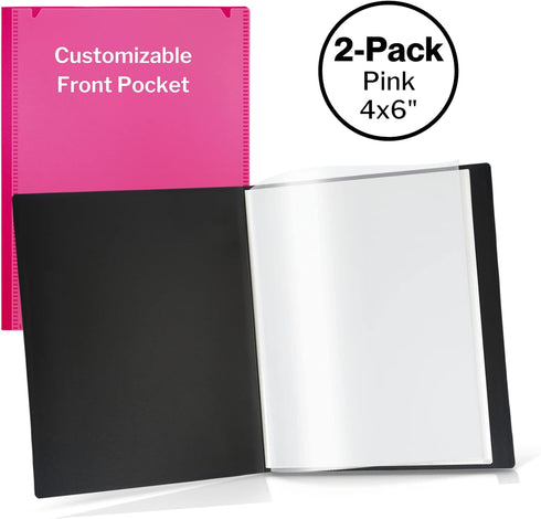 CRANBURY Small Photo Album 4x6 (Pink), 2-Pack Mini Plastic Picture Album Binder with Customizable Cover