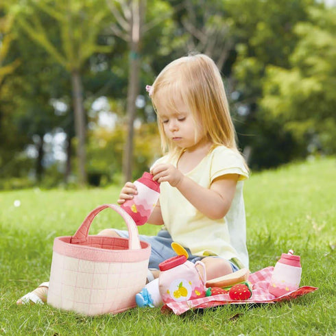 Playset| 12 Hape Picnic PCs Soft Indoor and Outdoor Pretend Food Toy for Toddlers , Pink
