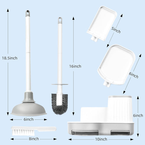 2 Pack Set Toilet Brush and Holder with Plunger, Crevice Cleaning Brush for Deep Cleaning, Space Saving Storage