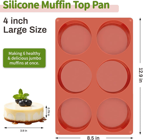 JOERSH 2-PK Silicone Egg Molds 4 Inch Jumbo Muffin Top Baking Pans, Non-Stick Large Disc Round Silicone Molds for Hamburger Bun, Corn Bread, Pie, Tart, Shortcake, Breakfast Egg Sandwich
