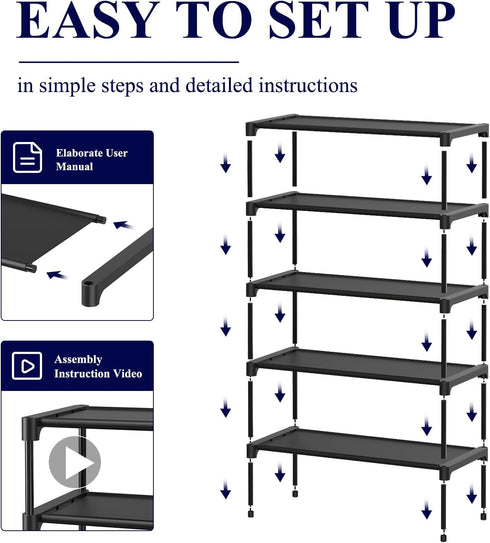 Closet, 27.5" 5 Kitsure Shoe Rack - Non-Woven Shoe Rack Shelf, Shoe Organizer for Entryway, Garage & Corridor