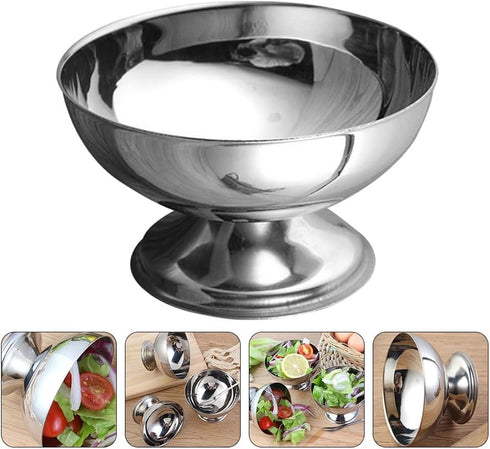 PRETYZOOM Stainless Steel Ice Cream Bowl, 10cm Footed Dessert Cup for Sundae, Reusable Snack Bowls