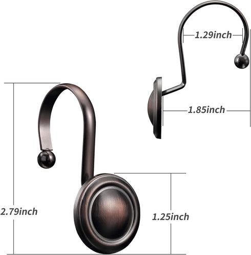 CHICTIE Bronze Shower Curtain Hooks Rings, Oil Rubbed Decorative Shower Curtain Hooks, Set of 12 (Oil-Rubbed Bronze)