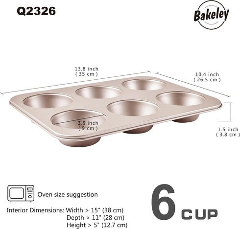 Muffin Cake Pan, 13-inch Non-Stick 6-Cavity Cupcake Pan Bakeware for Oven Baking (Champagne Gold) by Bakeley