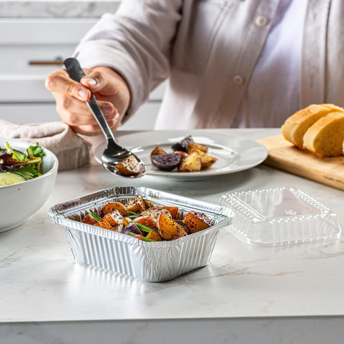 Comfy Package [50 Count 1 lb capacity, Disposable Aluminum Foil Pans, 5x4 Disposable Takeout Pans with Clear Plastic Dome Lids, Great For Baking, Cooking, Storage, and Freezing by Comfy Package
