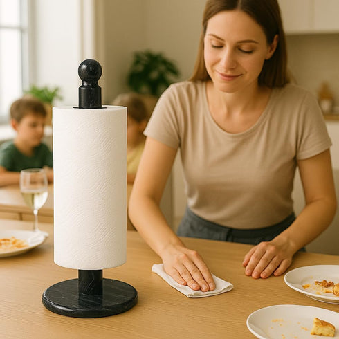 12.5" 6" Countertop Creative Home Natural Marble Upright Paper Towel Holder H Dia | Heavy Weighted Solid Base