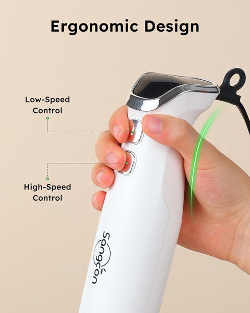 Sangcon Immersion Blender Handheld - 400W Electric 3-in-1 Stick Blender with Whisk, Milk Frother Attachments, White