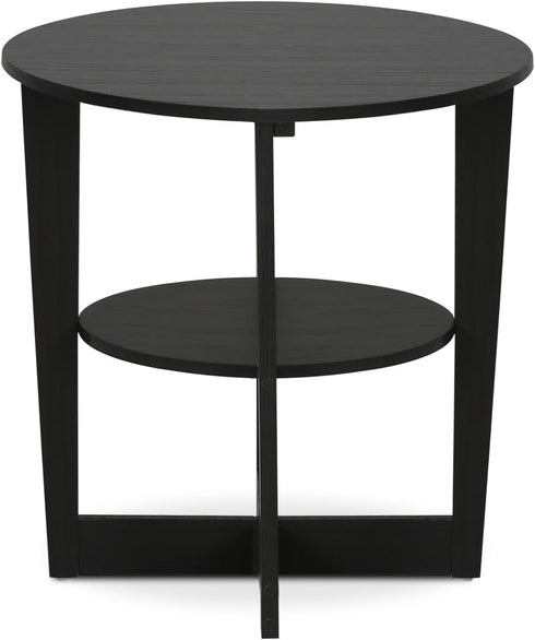 2-Tier Furinno JAYA Side Table, Round Modern End Table with Oval Tabletop, Night Stand, Bedside Table with Open Shelf