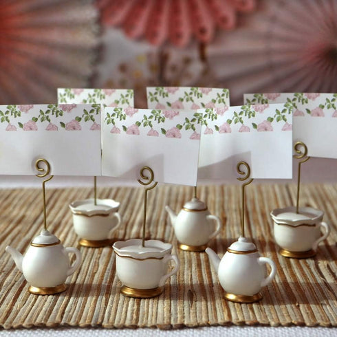 Kate Aspen Place Card Holders, Tea Time Whimsy, Teapot and Teacup, Set of 6, Pink