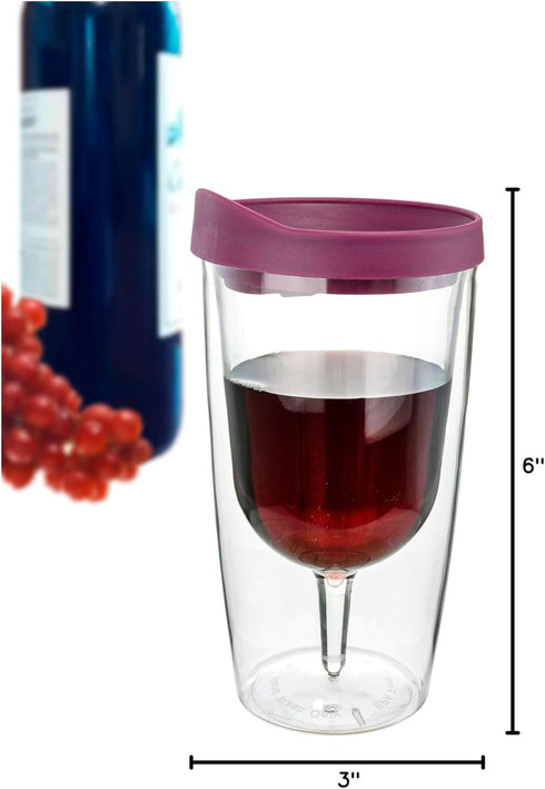 Southern Homewares 10oz Merlot Red Lid Wine Tumbler, 2-Pack, Insulated Double Wall Acrylic